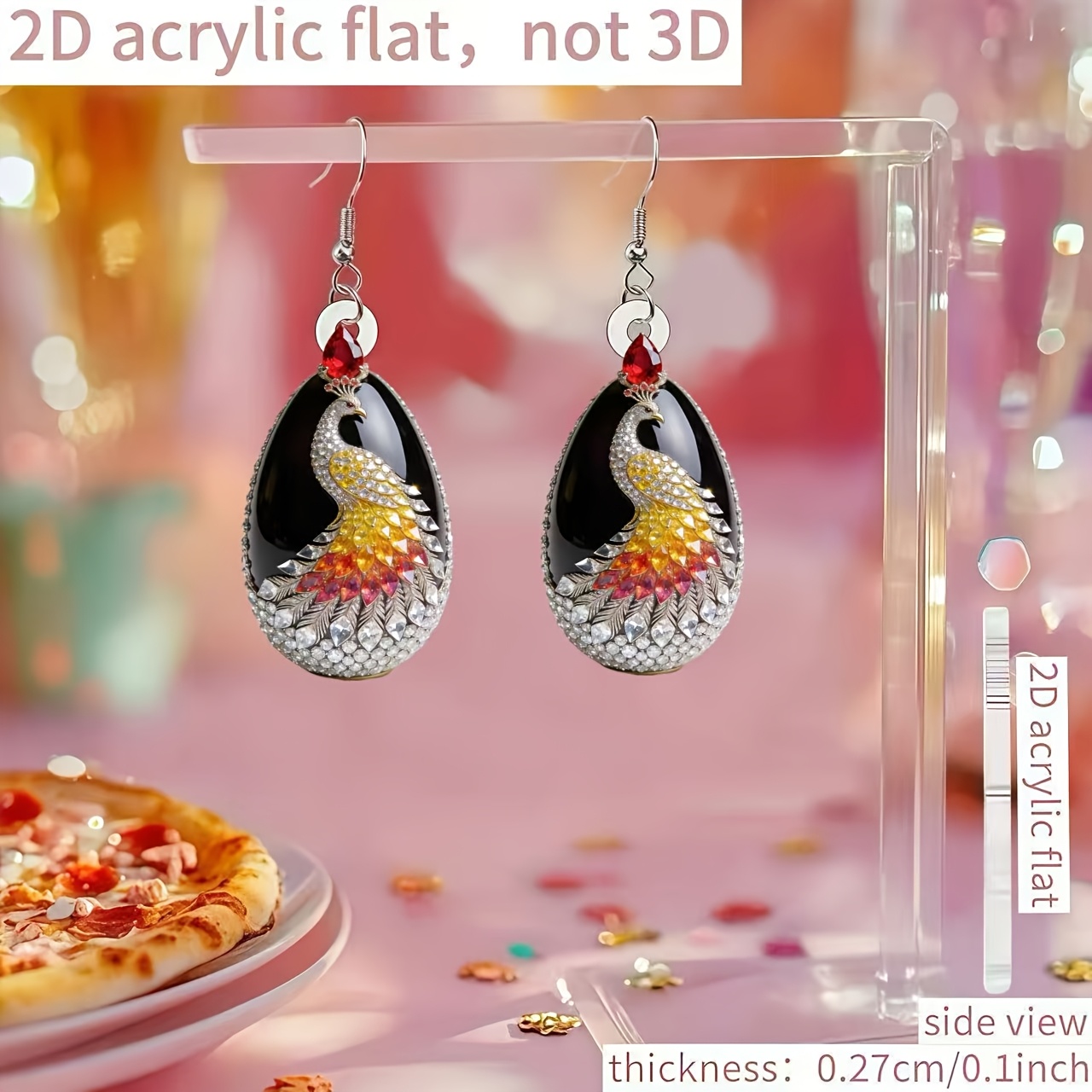 2pc Set of Fresh 2D Acrylic Peacock Earrings